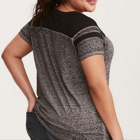 Torrid Women's Black Burnout V-neck Short Sleeve Pullover Top - Picture 2 of 13
